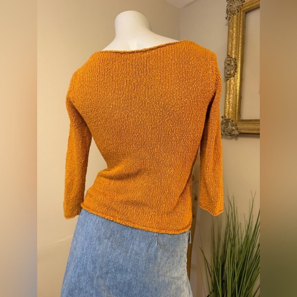 Eileen Fisher Womens XS Marled Orange Sweater 3/4 Sleeves & V-Neckline Linen Ble - Picture 6 of 7